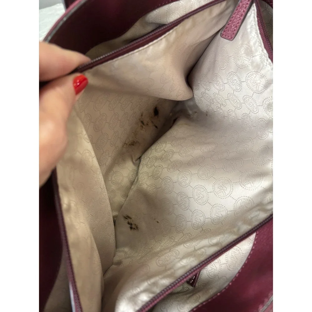 Michael Kors Tote Bag Medium Burgundy Saffiano Leather Front Pocket Shoulder Bag